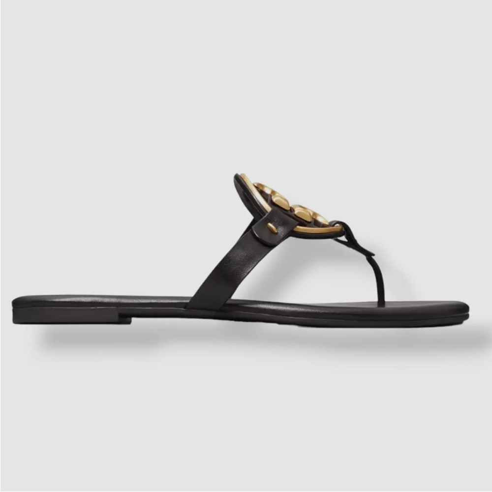 Tory Burch Women’s black metal Miller soft leather sandals Size US 5
